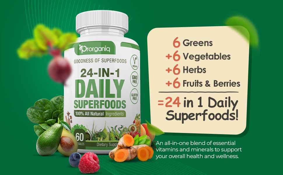 Prorganiq 24 In 1 Daily Superfoods Capsule Uses Price Dosage Side