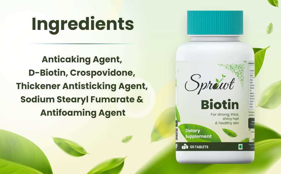 Sprowt Plant Based Hair Growth Biotin Tablets 10000mcg For Strong Thick Shiny Hair And Healthy